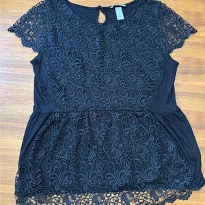H&M Black Lace Peplum Blouse